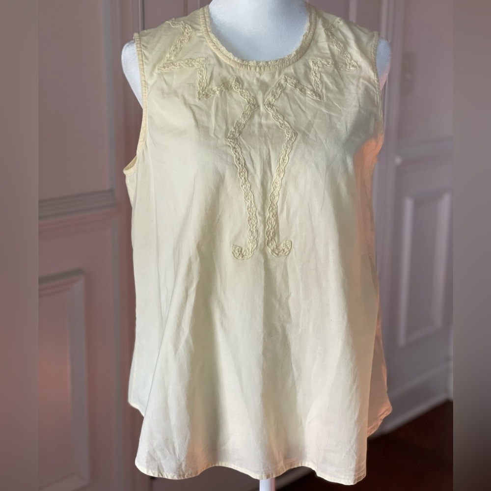 April Cornell Yellow Embroidered Cotton Sleeveless Top Size Small